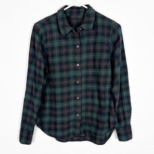Jenni Kayne Classic Flannel Forest Plaid Long Sleeve Button Up Shirt Size XS